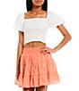 Color:Winter White - Image 1 - Short Puff Sleeve Smocked Crop Top