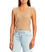 Color:Champagne - Image 1 - Sleeveless Scoop Neck Cable Knit Sweater Vest