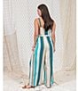 Color:Shady Pine - Image 4 - Sleeveless Square Neck Striped Tie Waist Jumpsuit