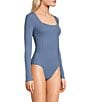 Color:Coronet Blue - Image 1 - Square Neck Long Sleeve Rib Knit Bodysuit