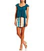 Color:Shady Blue Multi - Image 3 - Striped Ponte Knit Double Slit Mini Skirt