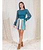 Color:Shady Blue Multi - Image 4 - Striped Ponte Knit Double Slit Mini Skirt