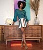 Color:Shady Blue Multi - Image 6 - Striped Ponte Knit Double Slit Mini Skirt