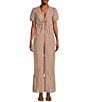 Color:Toasted Nut - Image 1 - Texture Woven Short Sleeve Front Keyhole Wide Leg Jumpsuit