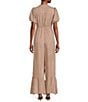 Color:Toasted Nut - Image 2 - Texture Woven Short Sleeve Front Keyhole Wide Leg Jumpsuit