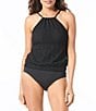 Coco Contour Plisse Textured Crochet High Neck Tankini & Solid Onyx High Waist Pull-On Swim Bottom - Image 1