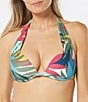 Color:Multi - Image 1 - Cameo Tropical Leaf Print Bra Size Underwire Halter Bikini Swim Top