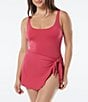 Color:Dragon Fruit - Image 1 - Solid Empress Bra Size Scoop Neck Sarong Shaping One Piece Swimsuit