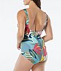 Color:Multi - Image 2 - Solitaire Tropical Print V-Neck Underwire Bra Size Shaping One Piece Swimsuit