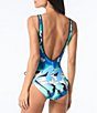 Color:Multi - Image 2 - Stellar Tropical Print V-Neck Bra Size Underwire Scoop Back Drawstring Tie Side One Piece Swimsuit
