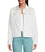 Code Bleu Floral Embroidered Point Collar Long Sleeve Denim Jacket, Color:Bright White - Image 1