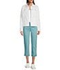 Code Bleu Floral Embroidered Point Collar Long Sleeve Denim Jacket, Color:Bright White - Image 3