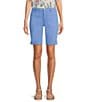 Color:Provence - Image 1 - Petite Size Chelsea High-Rise Side Slit Hem Bermuda Jeans