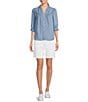 Code Bleu Petite Size Soho Stretch Denim Straight Leg Roll Cuff Hem Bermuda Shorts, Color:Bright White - Image 3