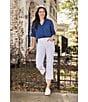 Code Bleu Petite Size Soho Twill Mid-Rise Fray Cuff Hem Capri Jeans, Color:Bright White - Image 6