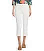Code Bleu Petite Size Soho Twill Mid-Rise Fray Cuff Hem Capri Jeans, Color:Bright White - Image 1