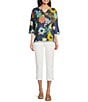 Code Bleu Petite Size Soho Twill Mid-Rise Fray Cuff Hem Capri Jeans, Color:Bright White - Image 3
