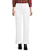 Code Bleu Petite Size Stretch Denim Straight High Rise Double Frayed Hem Ankle Jeans, Color:Bright White - Image 1