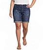 Code Bleu Plus Size Boho Mid Rise Laser Print Bermuda Denim Shorts - Image 1