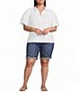 Code Bleu Plus Size Boho Mid Rise Laser Print Bermuda Denim Shorts - Image 3