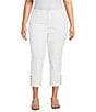 Color:Bright White - Image 1 - Plus Size Chelsea High Rise Button-Hem Detail Capri Jeans