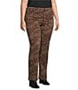 Code Bleu Plus Size Chelsea Leopard Print Straight Leg Jeans, Color:Animal-Cocoa Brown - Image 3