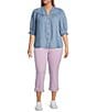 Code Bleu Plus Size MR Soho Mid-Rise Fray Cuff Hem Capri Jeans, Color:Orchid Bloom - Image 3
