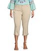 Color:Sand Dune - Image 1 - Plus Size Soho Stretch High-Rise Frayed Hem Slim Denim Capri Jeans