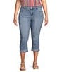 Color:Jenna Wash - Image 1 - Plus Size Stretch Denim High Rise Stacked Waist Slim Straight Leg Capri Jeans