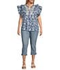 Code Bleu Plus Size Twill High Rise Frayed Cuff Hem Denim Capri Jeans, Color:Jenna Wash - Image 3