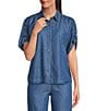 Code Bleu Point Collar Short Sleeve Button Down Shirt, Color:Coastal Wash - Image 1