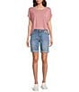 Code Bleu Soho Stretch Denim Mid Rise Embroidered Bermuda Shorts, Color:Glacier Wash - Image 3