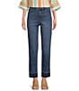 Color:Claire Wash - Image 1 - Straight Leg High Rise Frayed Ankle Hem Jean