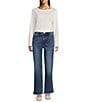Code Bleu Stretch Denim High Rise Ankle Fray Hem Straight Leg Jeans, Color:Cedar Wash - Image 3