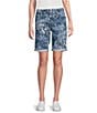 Code Bleu Stretch Denim Paisley Lace Soho High Rise Stacked Waist Double Button Bermuda Shorts, Color:Paisley Lace - Image 1