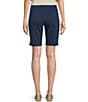 Color:Washed Navy - Image 2 - Code Blue Petite Size Stretch High Rise Button Snap Detail Bermuda Denim Shorts