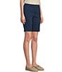 Color:Washed Navy - Image 4 - Code Blue Petite Size Stretch High Rise Button Snap Detail Bermuda Denim Shorts