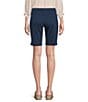 Color:Washed Navy - Image 2 - Code Blue Petite Size Stretch High Rise Button Snap Detail Bermuda Denim Shorts