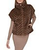 Cole Haan Faux Fur Chevron Pattern Zip Front Vest, Color:Taupe - Image 1