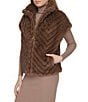 Cole Haan Faux Fur Chevron Pattern Zip Front Vest, Color:Taupe - Image 3