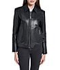 Cole Haan Genuine Lamb Leather Point Collar Hidden Snap Front Jacket - Image 1