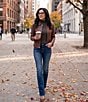 Cole Haan Lamb Leather Point Collar Hidden Snap Front Moto Jacket - Image 5