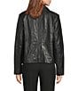 Cole Haan Leather Point Collar Long Sleeves Button Front Trucker Jacket, Color:Black - Image 2