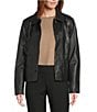 Cole Haan Leather Point Collar Long Sleeves Button Front Trucker Jacket, Color:Black - Image 1