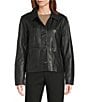 Cole Haan Leather Point Collar Long Sleeves Button Front Trucker Jacket, Color:Black - Image 3