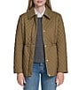 Cole Haan Lightweight Quilted Water Resistant Stand Collar Drawcord Waist Button Front Anorak Jacket, Color:Olive - Image 1
