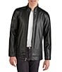 Color:Black - Image 1 - Faux-Leather Motorcycle Jacket