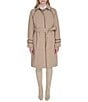Cole Haan Water Resistant Insulated Raglan Twill Faux Leather Trim Belted Button Front Trench Coat, Color:Sand - Image 1