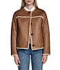 Cole Haan Waxed Suede Shearling Collarless Button Front Jacket, Color:Hazelnut - Image 1