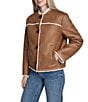 Cole Haan Waxed Suede Shearling Collarless Button Front Jacket, Color:Hazelnut - Image 3